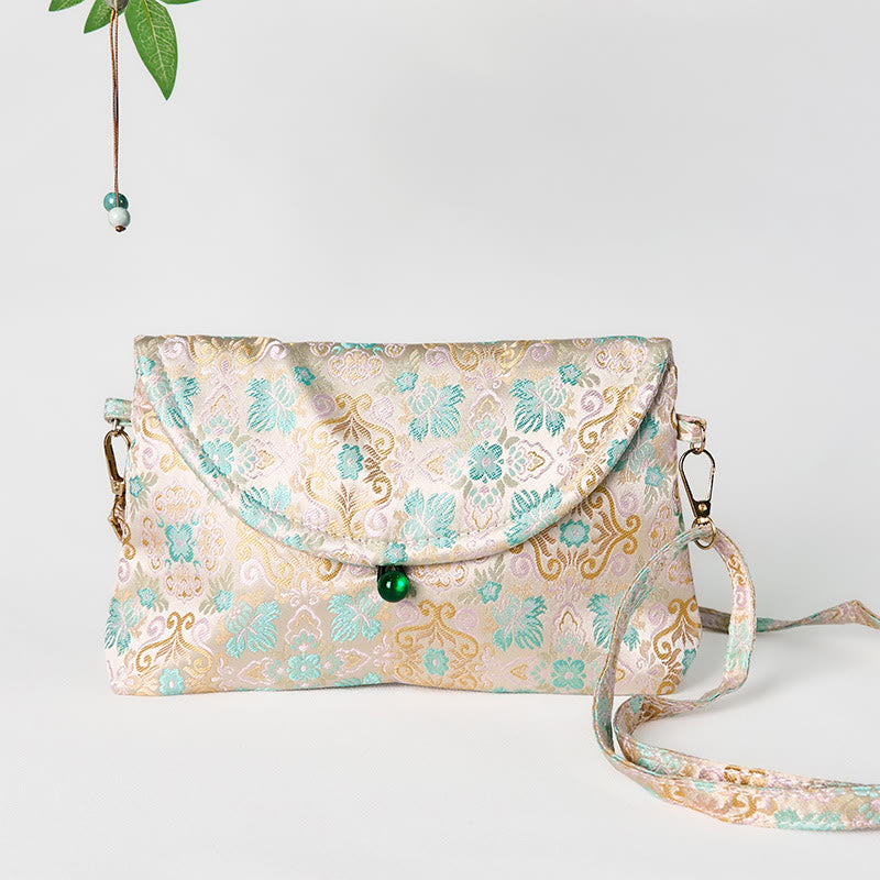Sac bandoulière bohème rétro en polyester et coton à fleurs