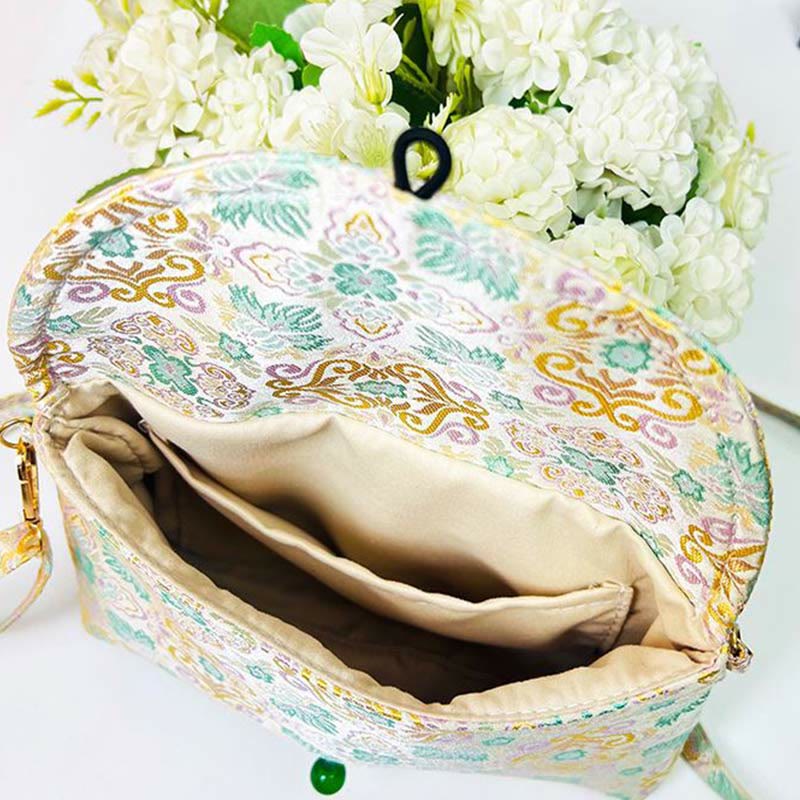 Sac bandoulière bohème rétro en polyester et coton à fleurs