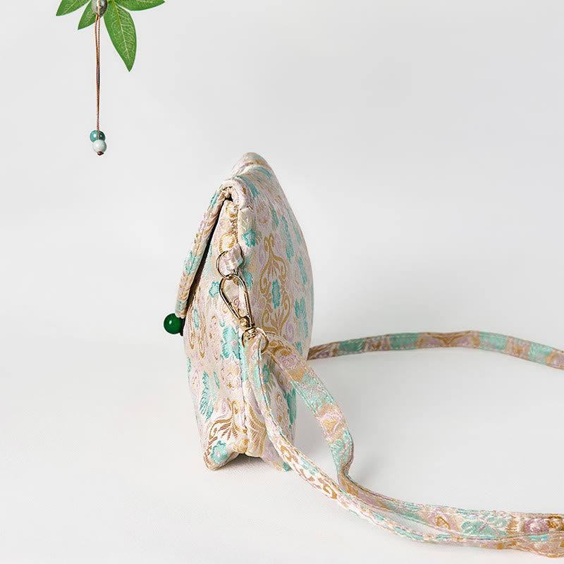 Sac bandoulière bohème rétro en polyester et coton à fleurs