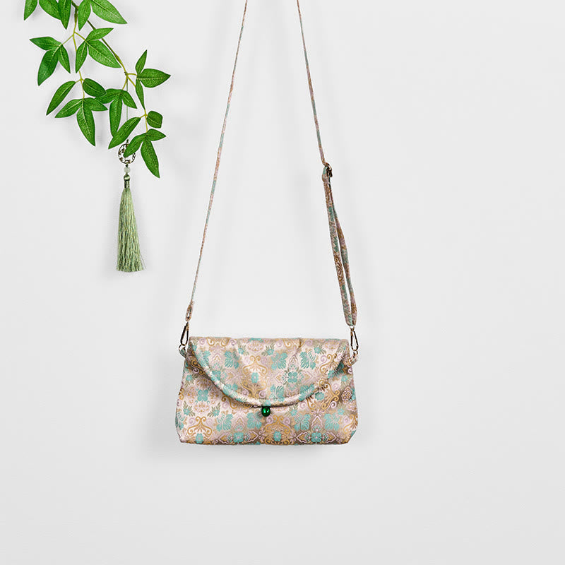 Sac bandoulière bohème rétro en polyester et coton à fleurs