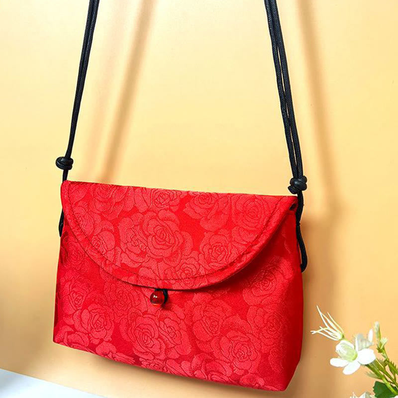 Sac bandoulière bohème rétro en polyester et coton à fleurs