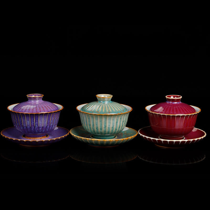 Tasse à thé Gaiwan en céramique à changement de four à glaçure rétro 150 ml