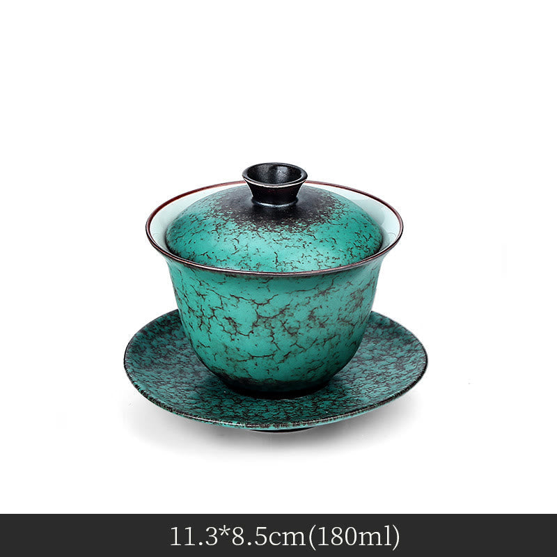 Ensemble de tasses à thé Gaiwan en céramique émaillée verte rétro 180 ml