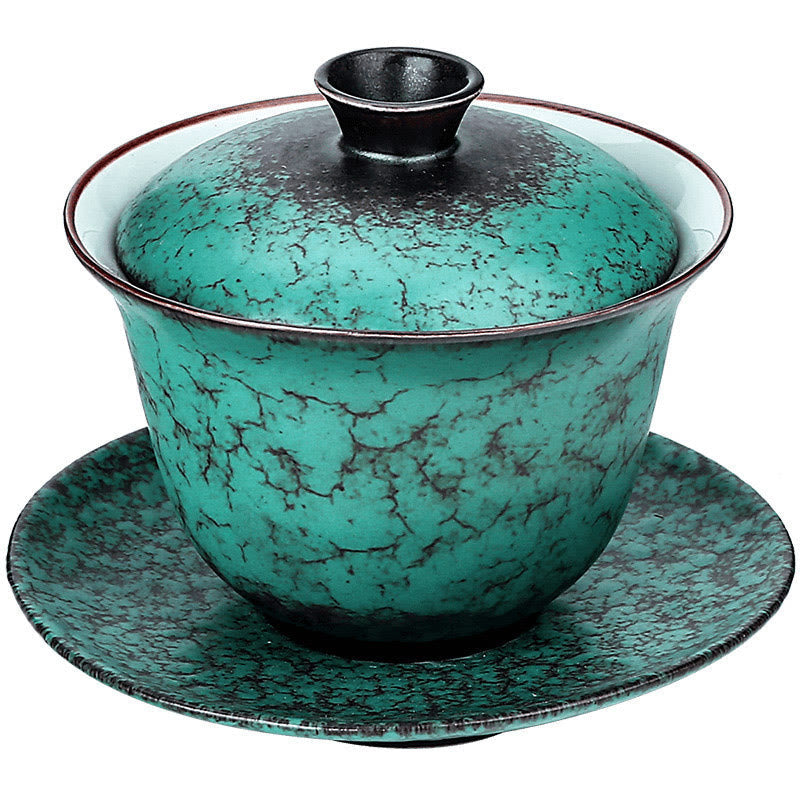 Ensemble de tasses à thé Gaiwan en céramique émaillée verte rétro 180 ml