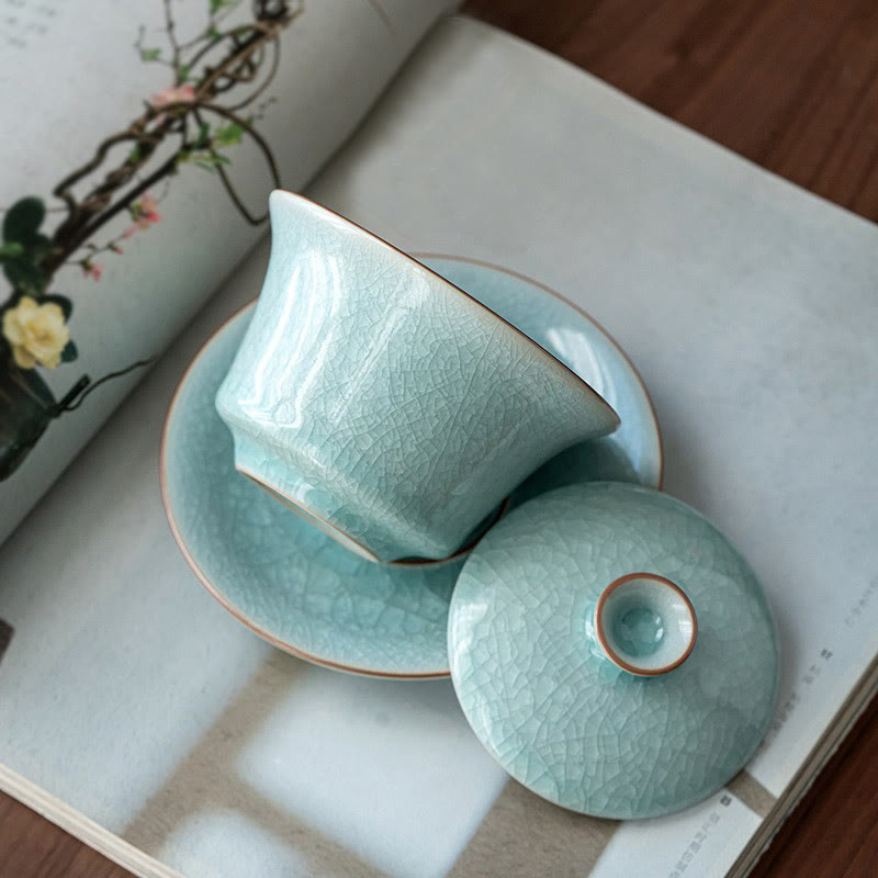 Gaiwan en céramique émaillée vert rétro | Tasse à thé Kung Fu 180 ml