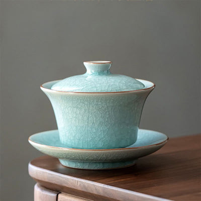 Gaiwan en céramique émaillée vert rétro | Tasse à thé Kung Fu 180 ml