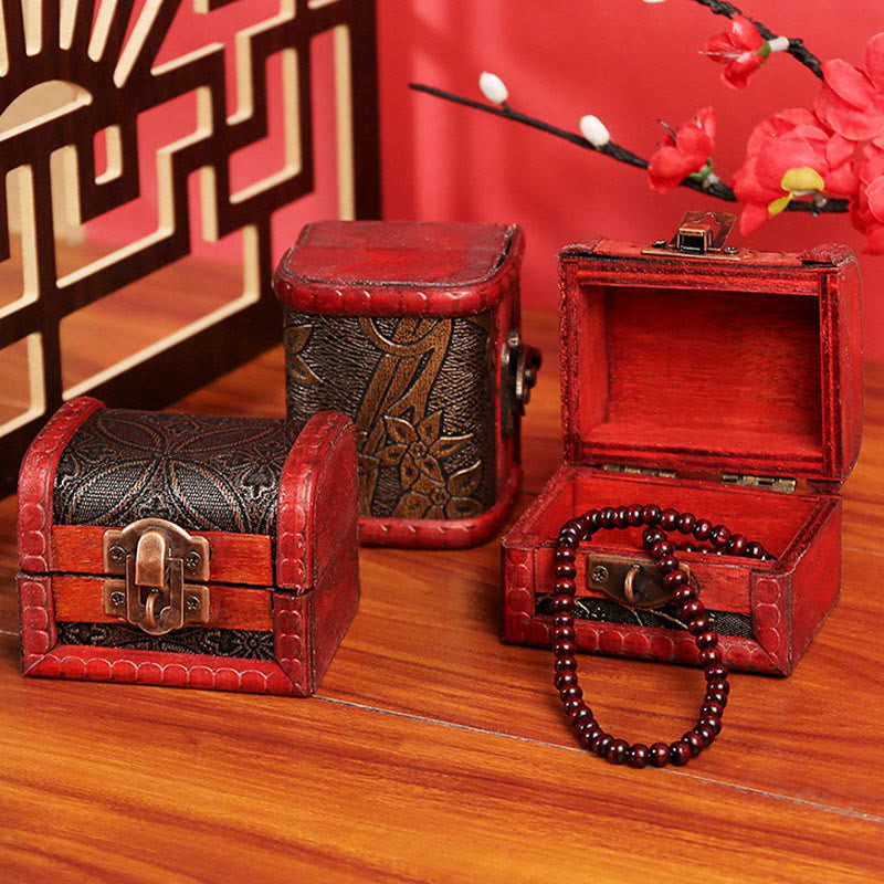 Petite boîte à bijoux rétro en bois avec motif raisin doré | Décoration Zen