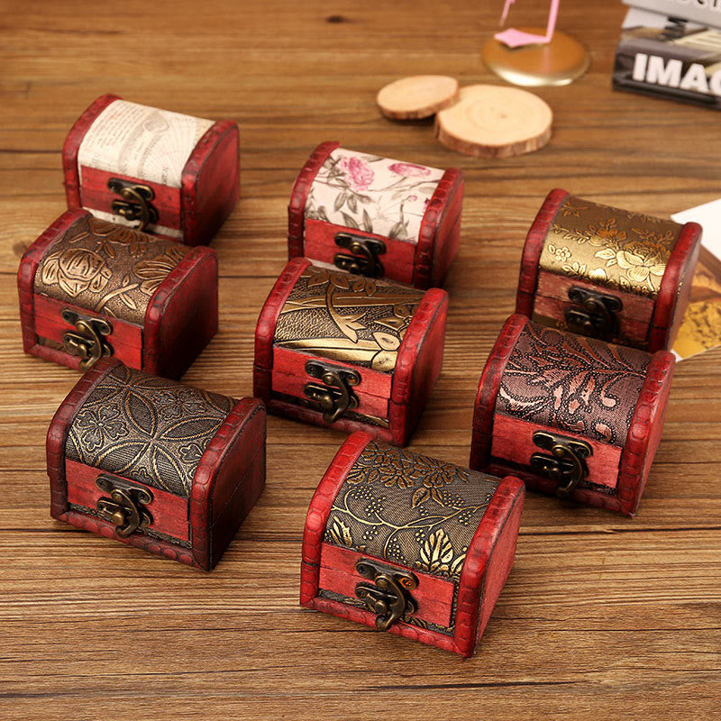 Petite boîte à bijoux rétro en bois avec motif raisin doré | Décoration Zen