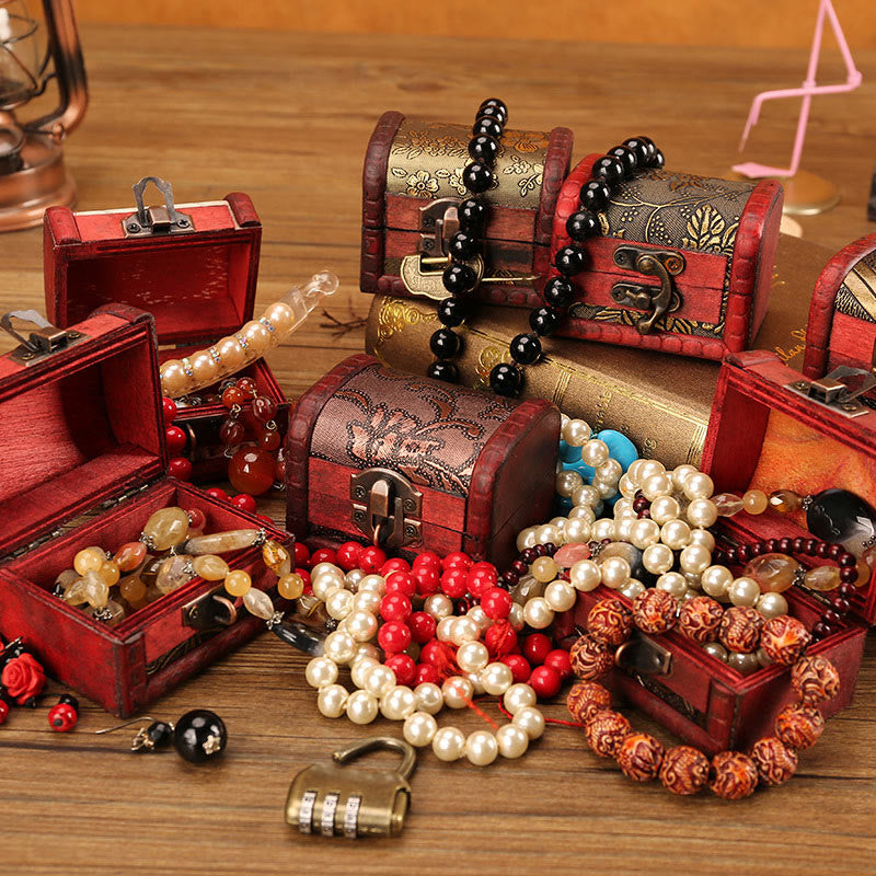 Petite boîte à bijoux rétro en bois avec motif raisin doré | Décoration Zen