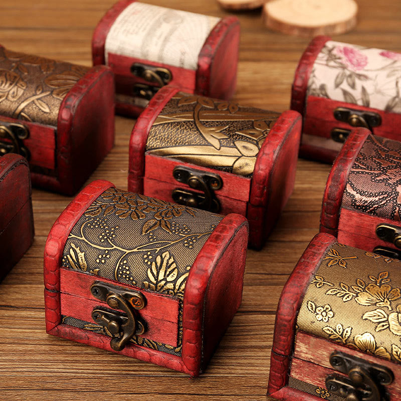 Petite boîte à bijoux rétro en bois avec motif raisin doré | Décoration Zen
