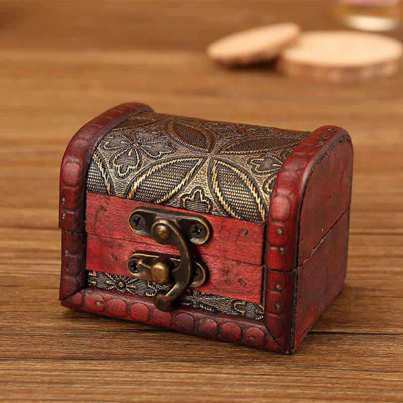 Petite boîte à bijoux rétro en bois avec motif raisin doré | Décoration Zen