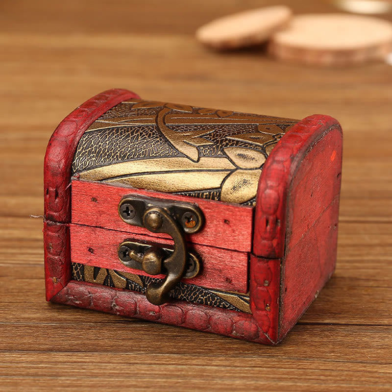 Petite boîte à bijoux rétro en bois avec motif raisin doré | Décoration Zen