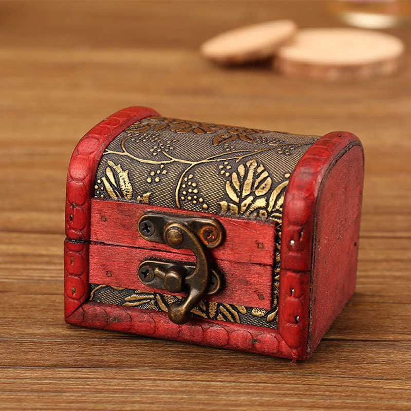 Petite boîte à bijoux rétro en bois avec motif raisin doré | Décoration Zen