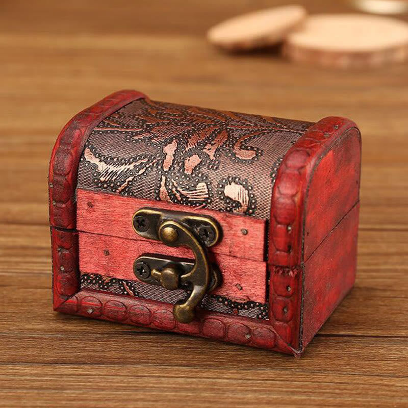 Petite boîte à bijoux rétro en bois avec motif raisin doré | Décoration Zen