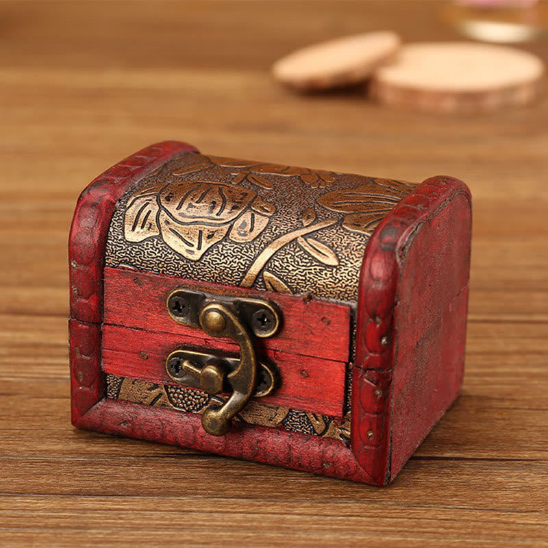 Petite boîte à bijoux rétro en bois avec motif raisin doré | Décoration Zen