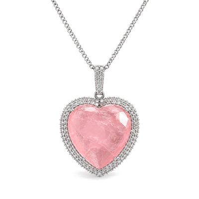 32mm Rose Quartz Heart Necklace for Love & Healing, on a white background