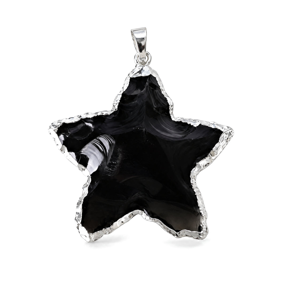 Raw Rose Quartz, Black Obsidian & Clear Quartz Star Pendants 1 inch, Black Obsidian Star, on a white background
