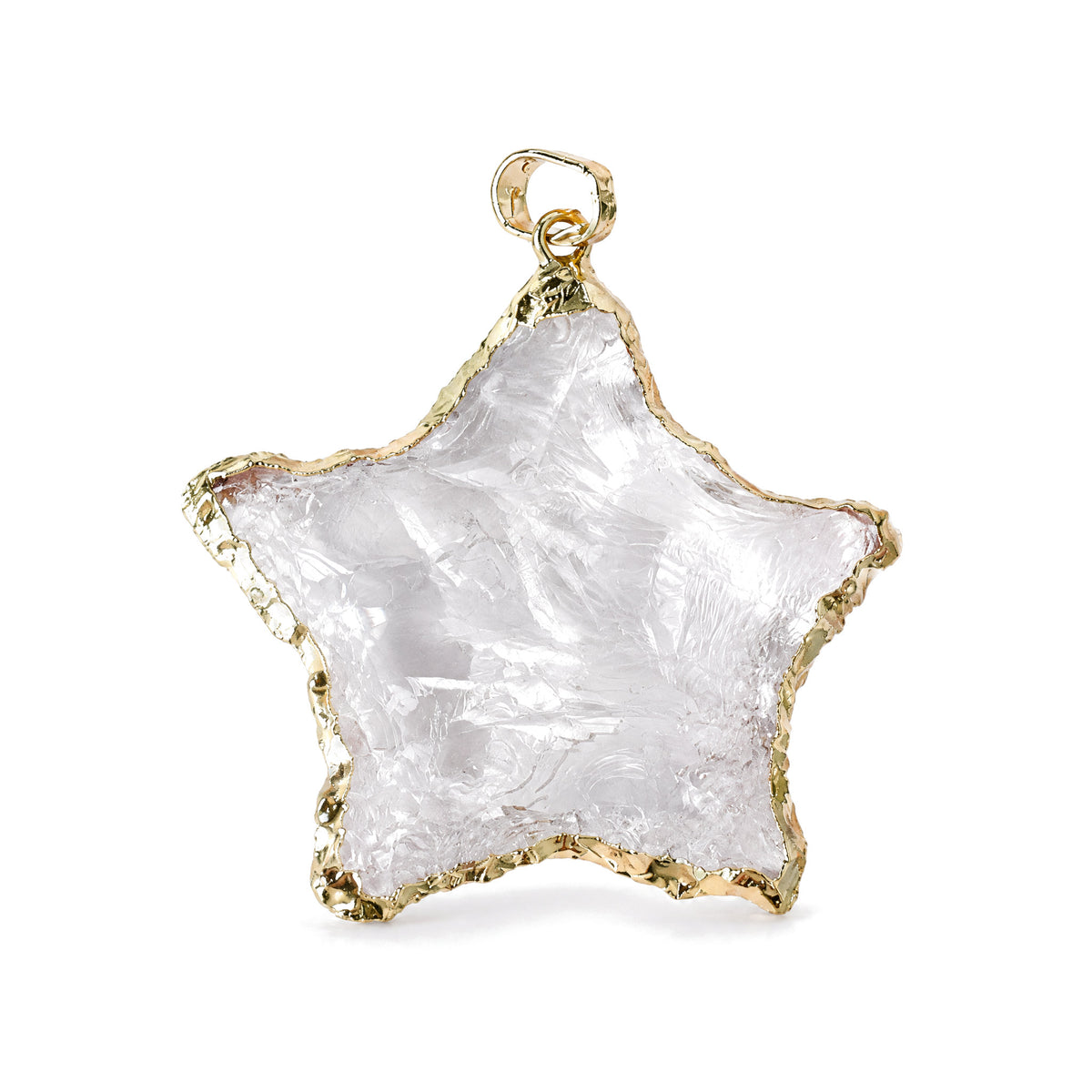 Raw Rose Quartz, Black Obsidian & Clear Quartz Star Pendants 1 inch, Clear Quartz Star, on a white background