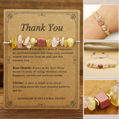 Bracelet de remerciement en quartz rose, citrine, rhodonite, 14-24 cm