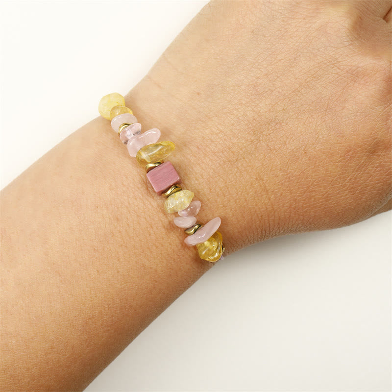 Bracelet de remerciement en quartz rose, citrine, rhodonite, 14-24 cm