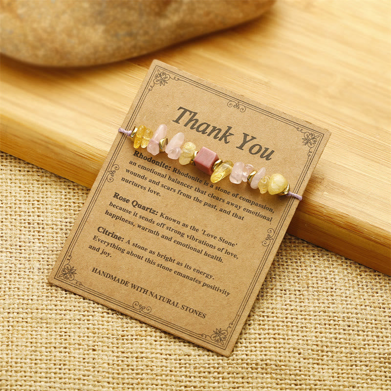 Bracelet de remerciement en quartz rose, citrine, rhodonite, 14-24 cm