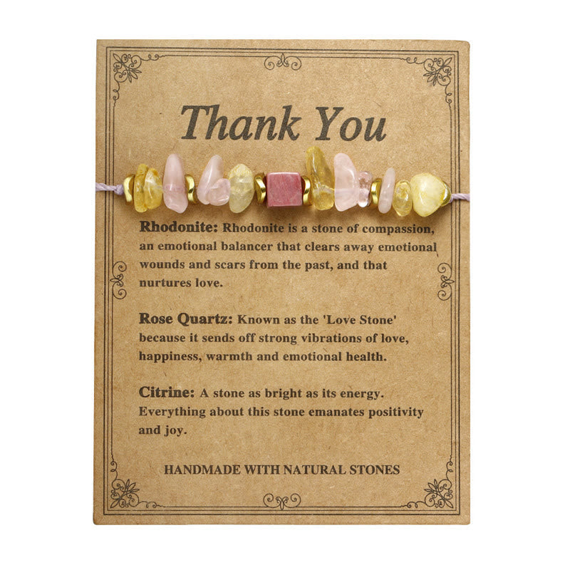 Bracelet de remerciement en quartz rose, citrine, rhodonite, 14-24 cm