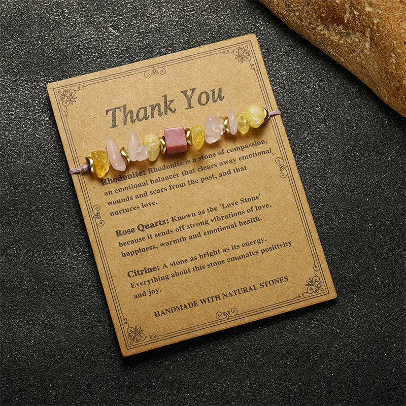 Bracelet de remerciement en quartz rose, citrine, rhodonite, 14-24 cm