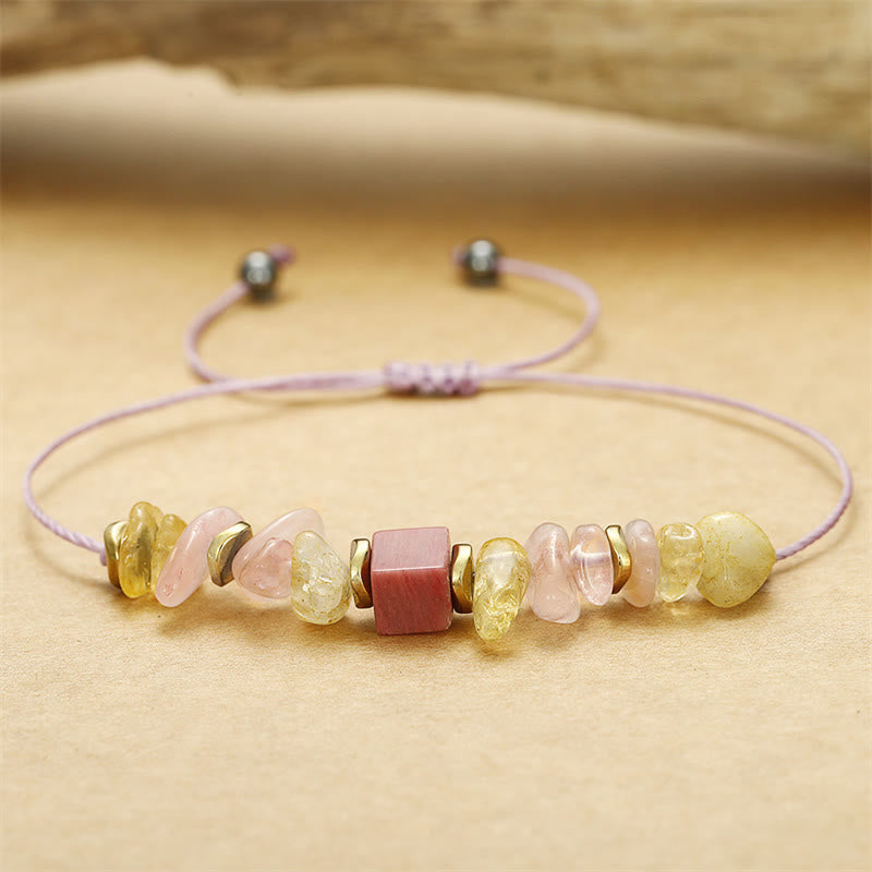 Bracelet de remerciement en quartz rose, citrine, rhodonite, 14-24 cm