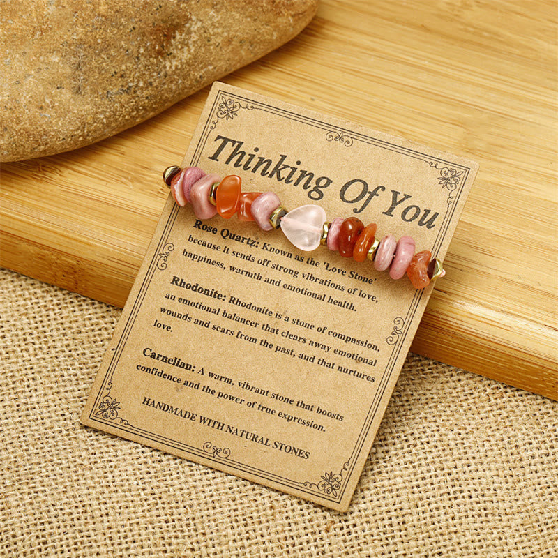 Bracelet de relations en quartz rose avec rhodonite et cornaline pour l'amour