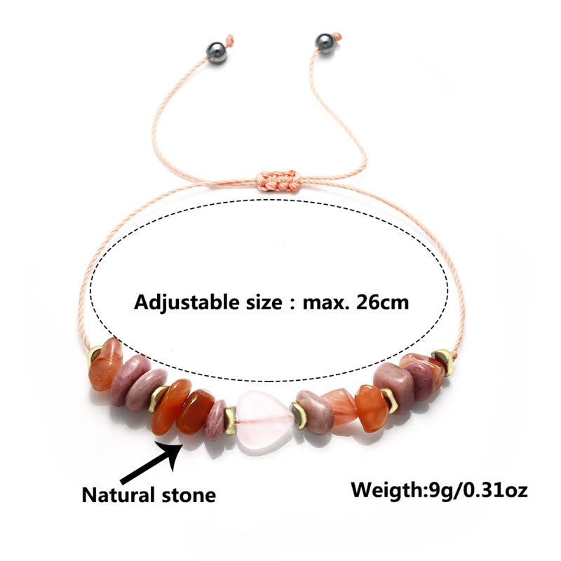 Bracelet de relations en quartz rose avec rhodonite et cornaline pour l'amour