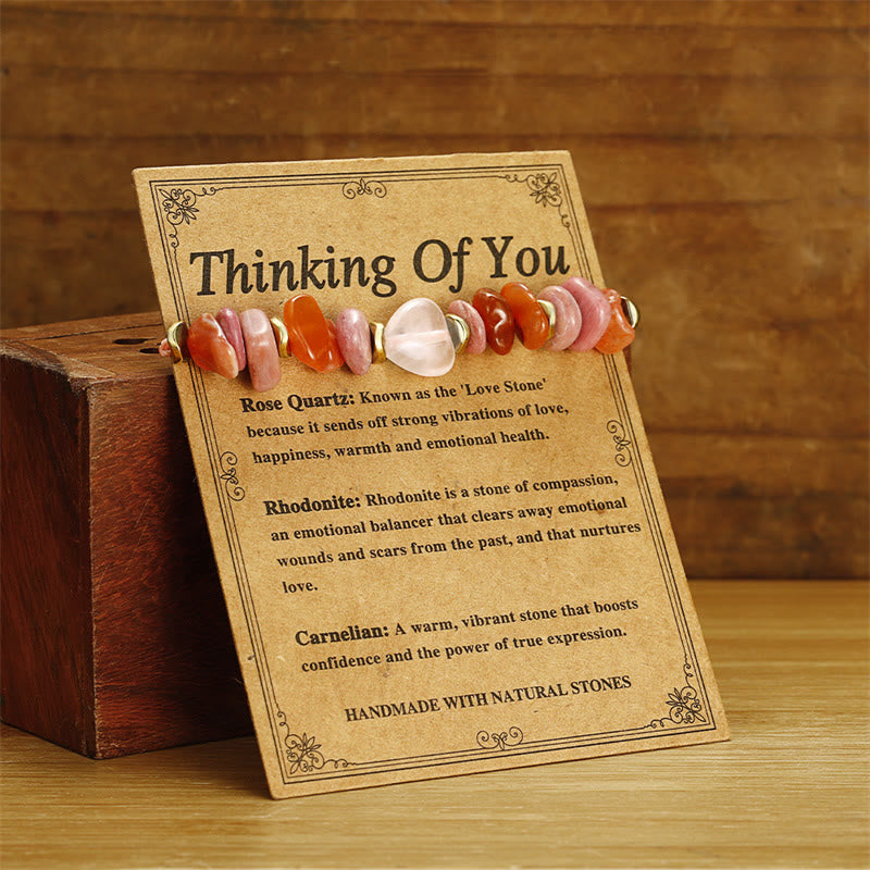 Bracelet de relations en quartz rose avec rhodonite et cornaline pour l'amour