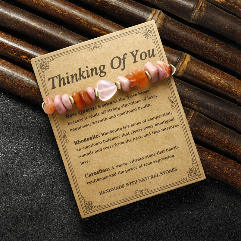 Bracelet de relations en quartz rose avec rhodonite et cornaline pour l'amour