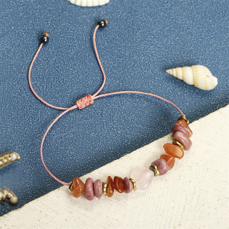 Bracelet de relations en quartz rose avec rhodonite et cornaline pour l'amour