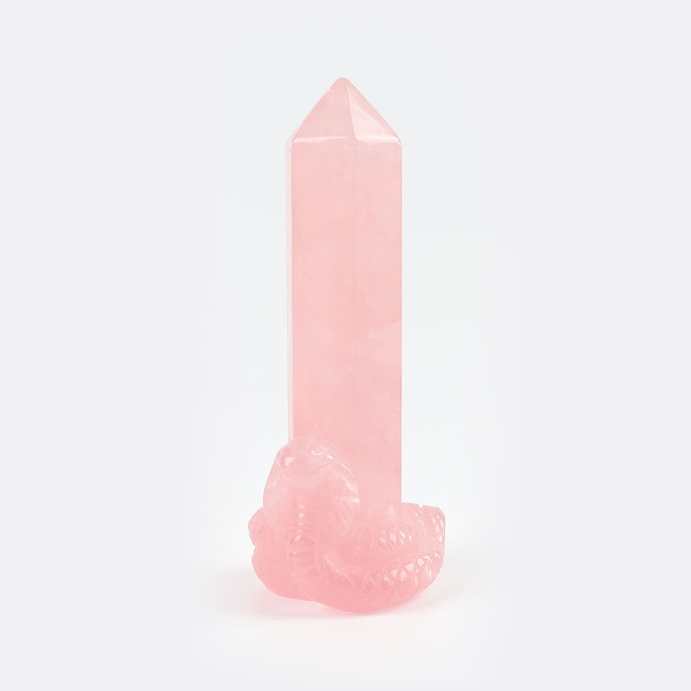 Rose Quartz Tower 1.48in with Snake Carving Base