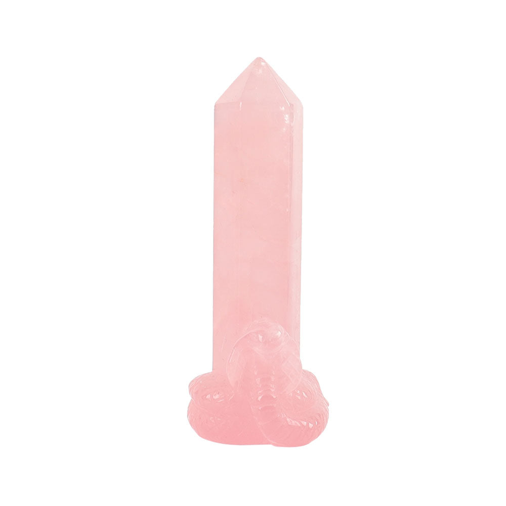 Rose Quartz Tower 1.48in with Snake Carving Base