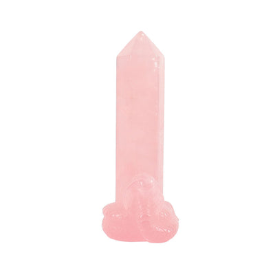 Tour en quartz rose de 1,48 po avec base sculptée en serpent
