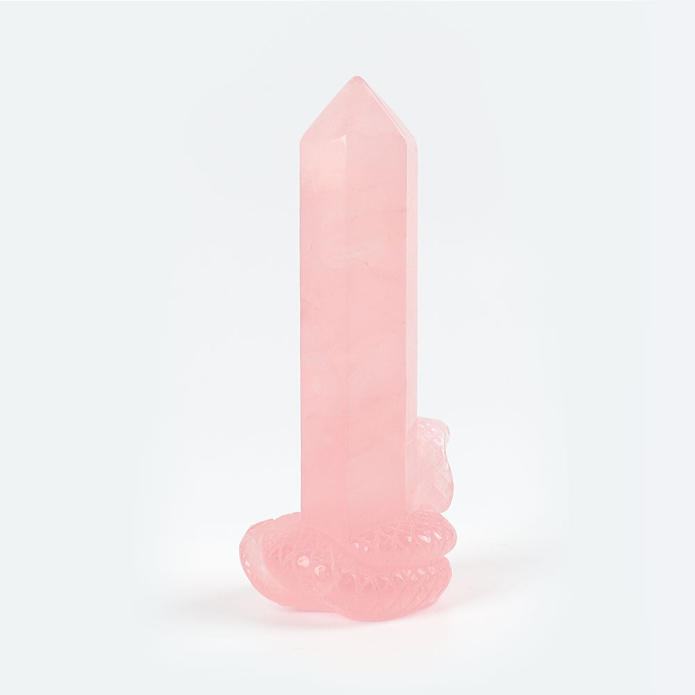 Rose Quartz Tower 1.48in with Snake Carving Base