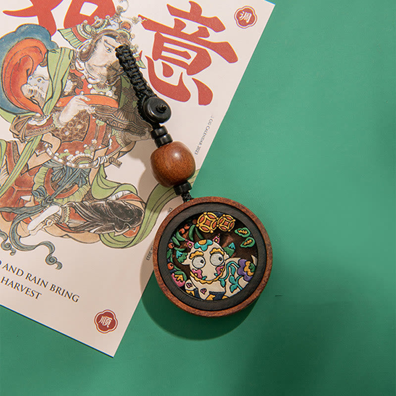 Porte-clés du zodiaque dragon en bois de rose pour le calme et la protection