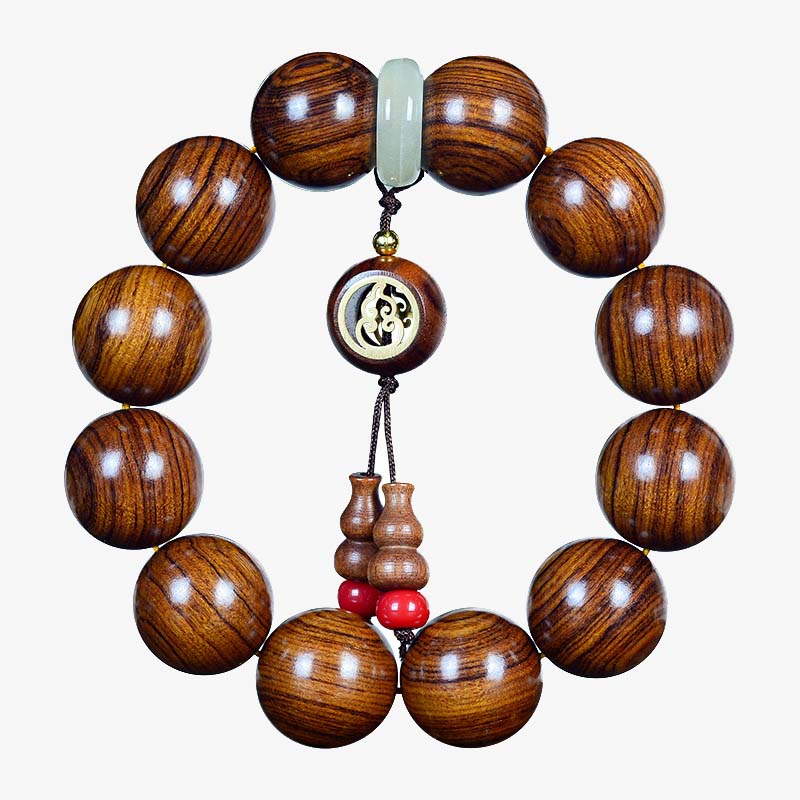 Bracelet spirituel à breloques en calebasse de bois de rose pour une protection calme