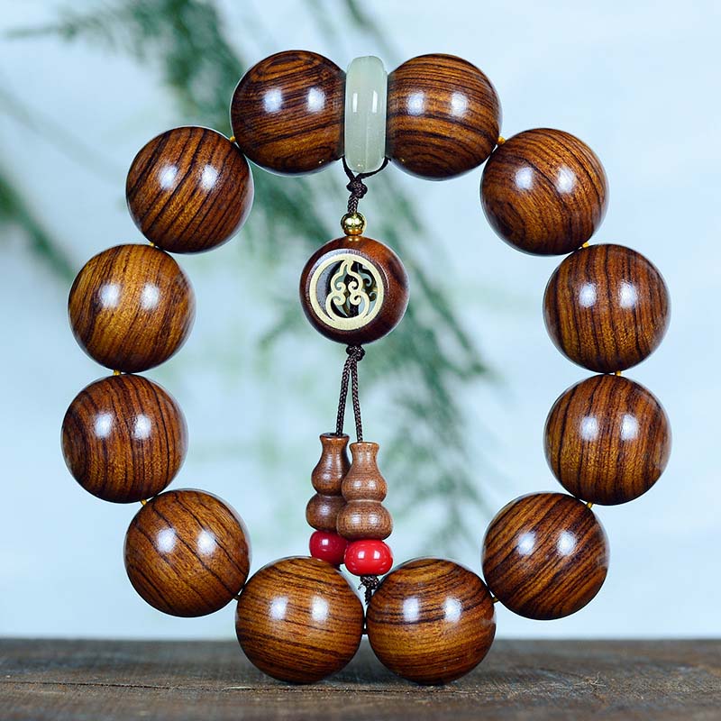 Bracelet spirituel à breloques en calebasse de bois de rose pour une protection calme