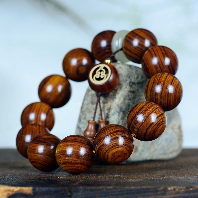 Bracelet spirituel à breloques en calebasse de bois de rose pour une protection calme