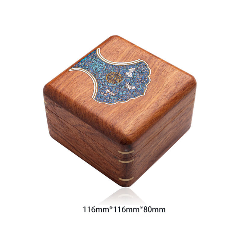 Coffret à bijoux en palissandre avec motif floral et feuilles antiques - Rangement fait main
