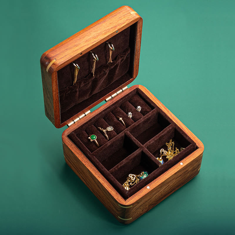 Coffret à bijoux en palissandre avec motif floral et feuilles antiques - Rangement fait main