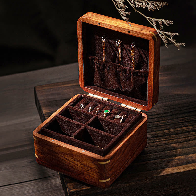 Coffret à bijoux en palissandre avec motif floral et feuilles antiques - Rangement fait main