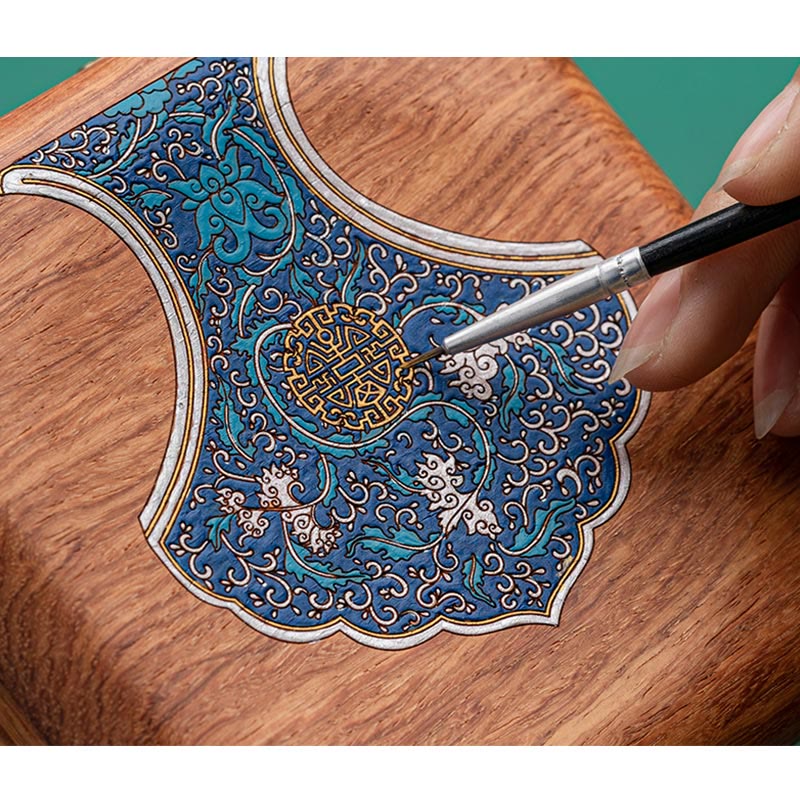 Coffret à bijoux en palissandre avec motif floral et feuilles antiques - Rangement fait main