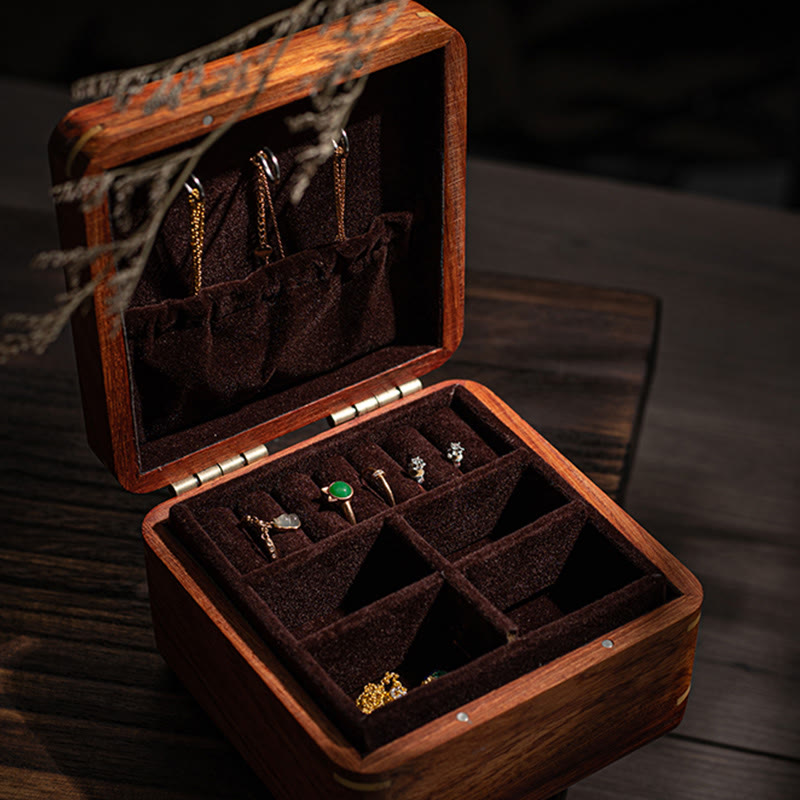 Coffret à bijoux en palissandre avec motif floral et feuilles antiques - Rangement fait main