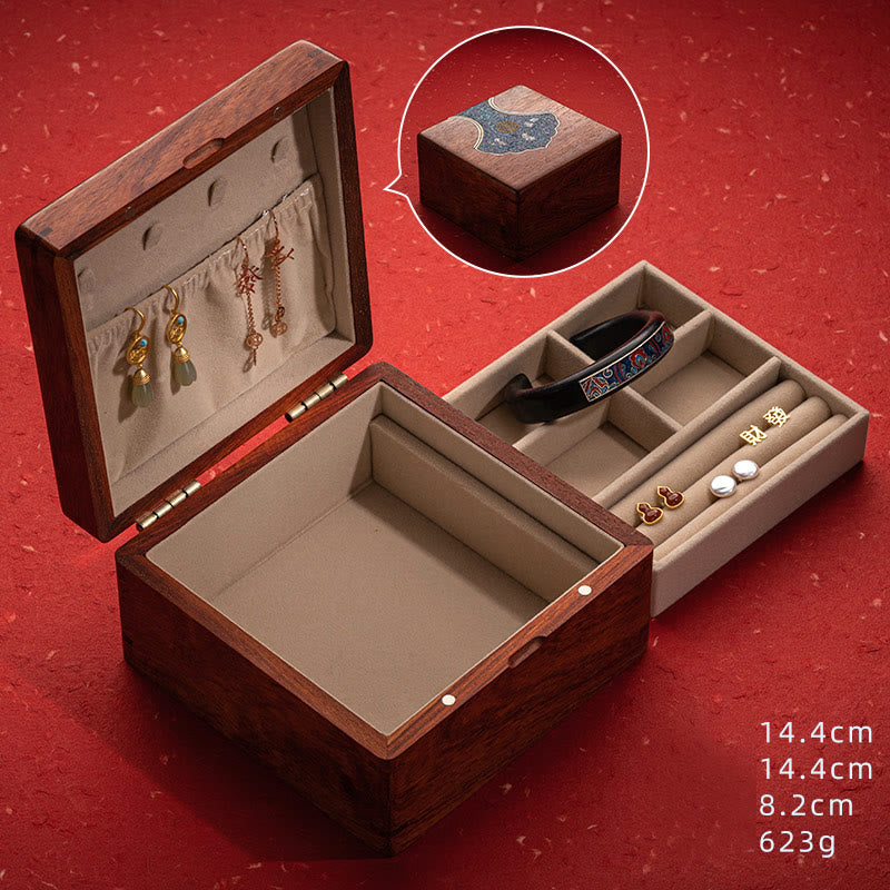 Coffret à bijoux en palissandre avec motif floral et feuilles antiques - Rangement fait main