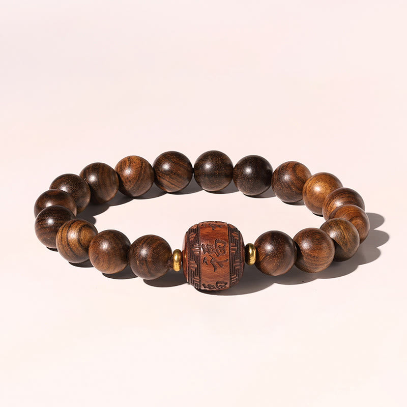 Bracelet spirituel en bois de rose avec le symbole Fu | Chaleur et chance