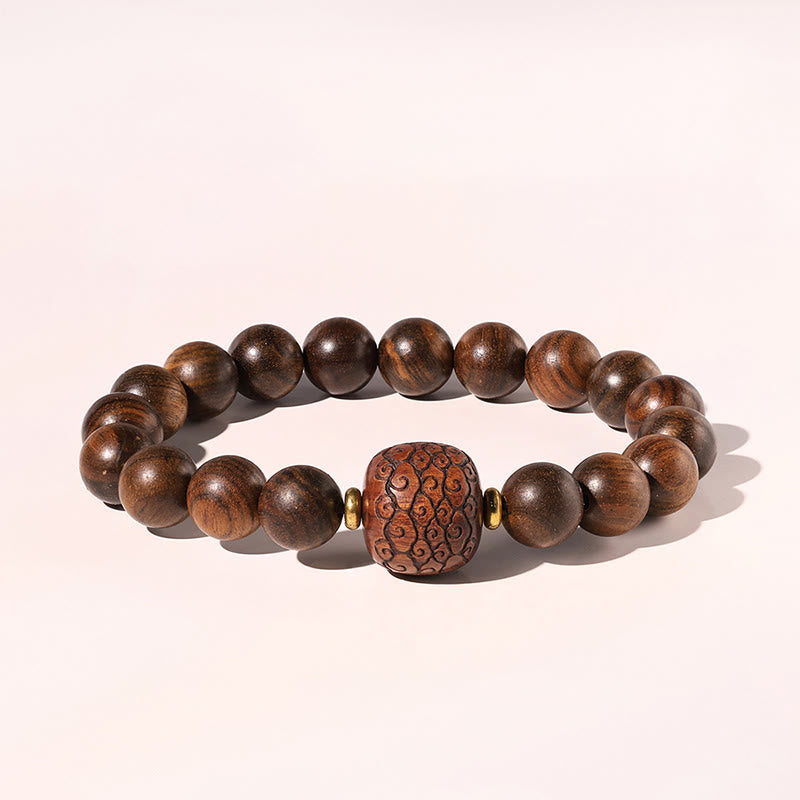 Bracelet spirituel en bois de rose avec le symbole Fu | Chaleur et chance