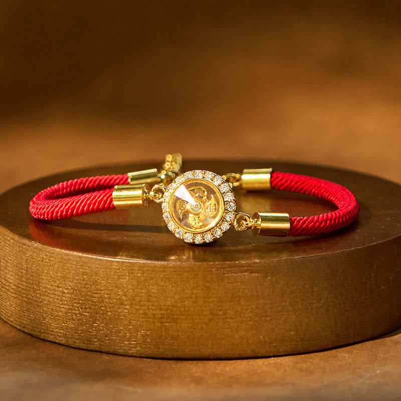 Bracelet Feng Shui en cuivre avec moulin à vent rotatif et fil rouge pour la protection